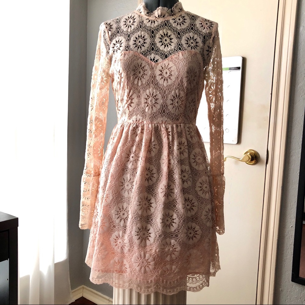 Light Pink Long Sleeve Lace Dress